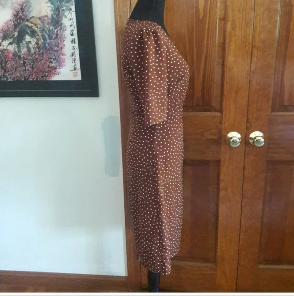 Romantic Vintage French Inspired Polkadot Wrap Dress Chocolate Brown 40s Size XS - Picture 10 of 11
